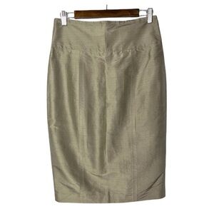 Magaschoni Tan Satin Knee Length Office Pencil Skirt 8